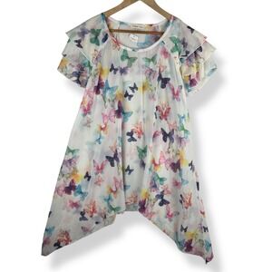 Sheer Butterfly Tunic Top Womens Size XL Colorful Fairy Flutter Ethereal Chiffon